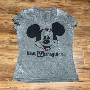 Walt Disney World Women's XXL VNeck Tee T-Shirt Gray/Green Light Mickey‎ Mouse